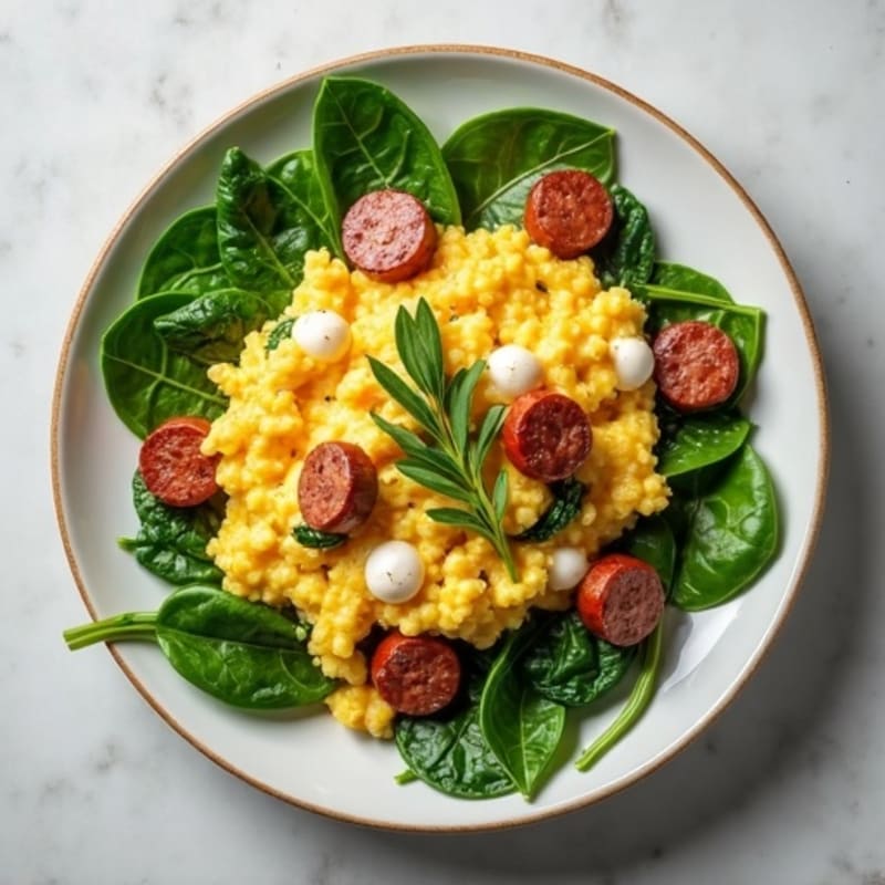 Egg White and Turkey Sausage Scramble with Spinach