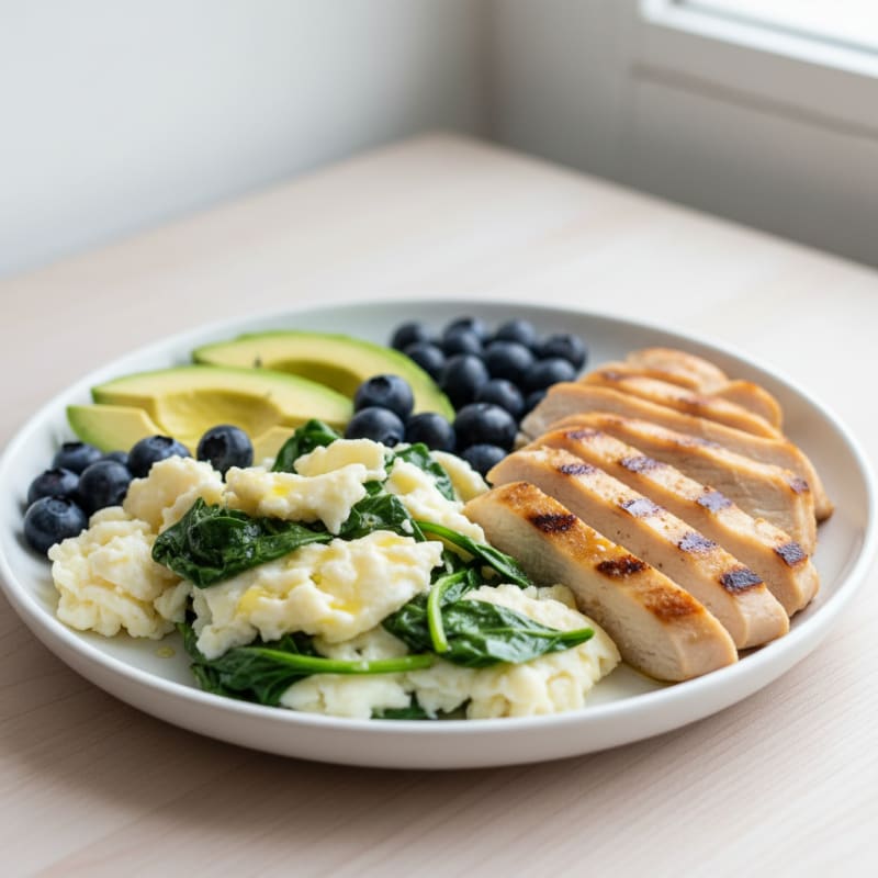 Scrambled Egg Whites with Spinach and Grilled Chicken