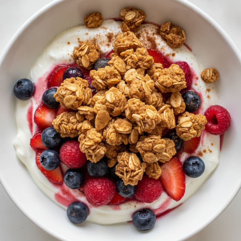 Greek Yogurt Parfait with Mixed Berries and Crunchy Almond Granola