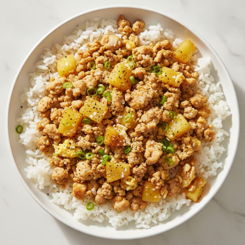 Ground Chicken and Pineapple Egg Scramble