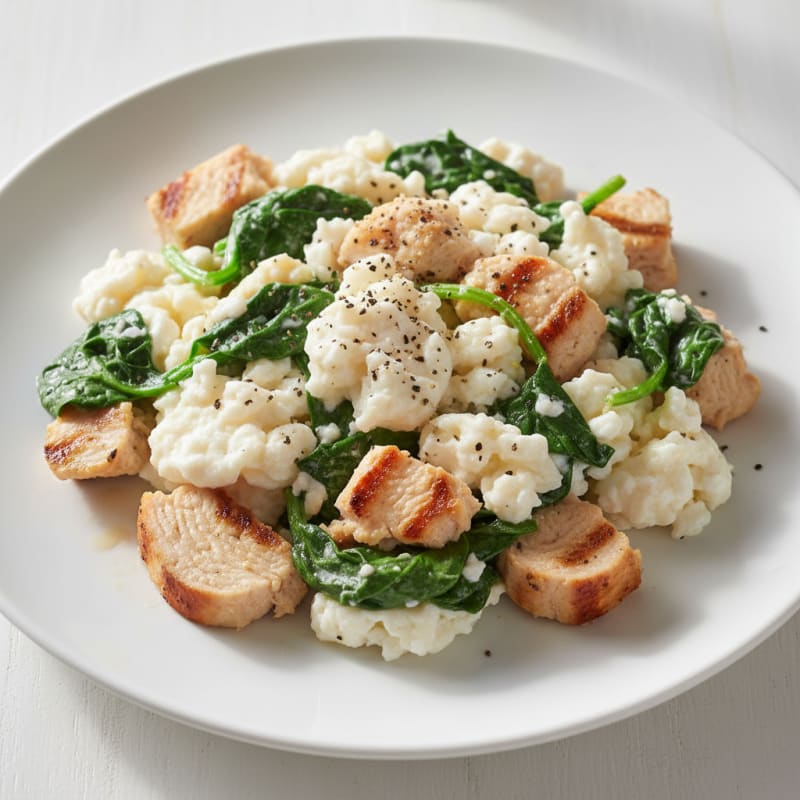 Egg White Scramble with Spinach and Grilled Turkey Breast