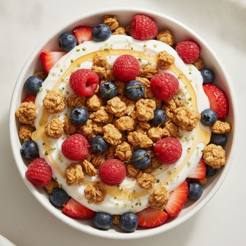 Creamy Greek Yogurt Parfait with Mixed Berries and Protein Granola