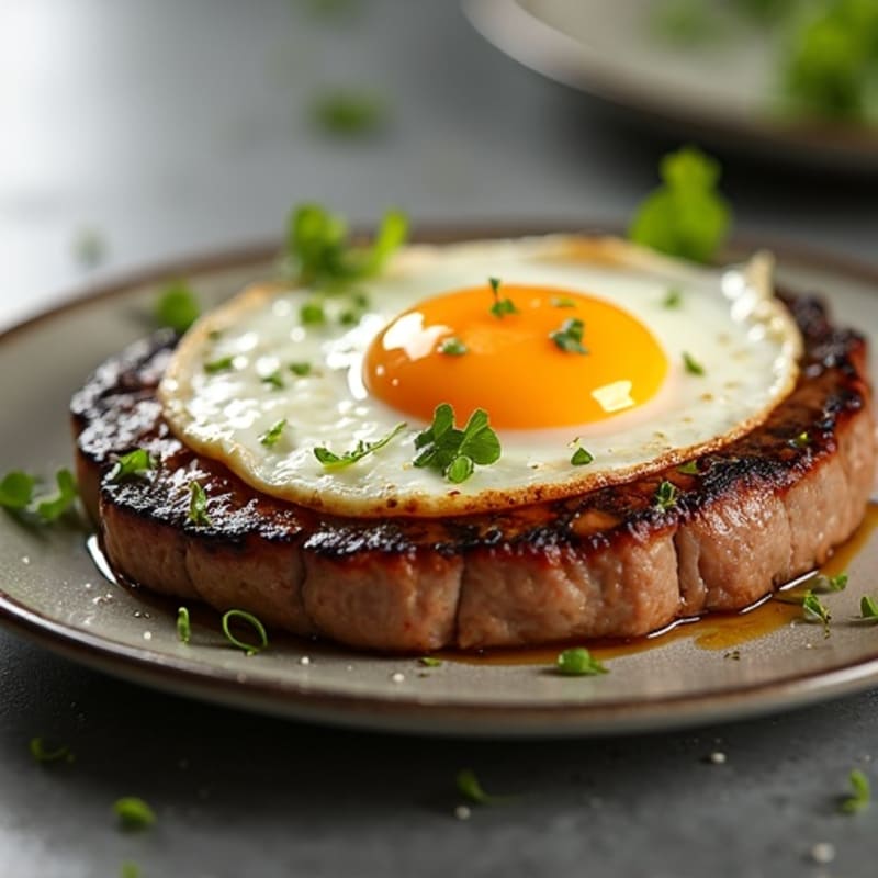 Pan-Seared Garlic Steak with Sunny-Side Eggs