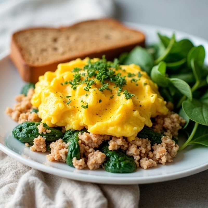 Scrambled Eggs with Ground Turkey and Spinach