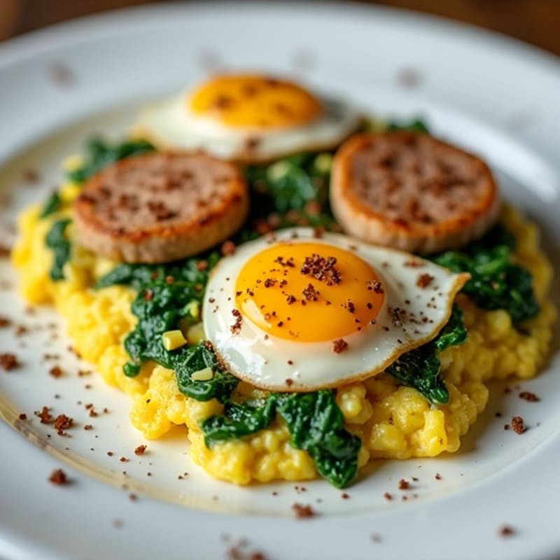 Egg White Scramble with Turkey Sausage and Spinach