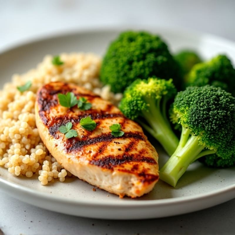 Grilled Chicken Breast with Steamed Broccoli and Quinoa