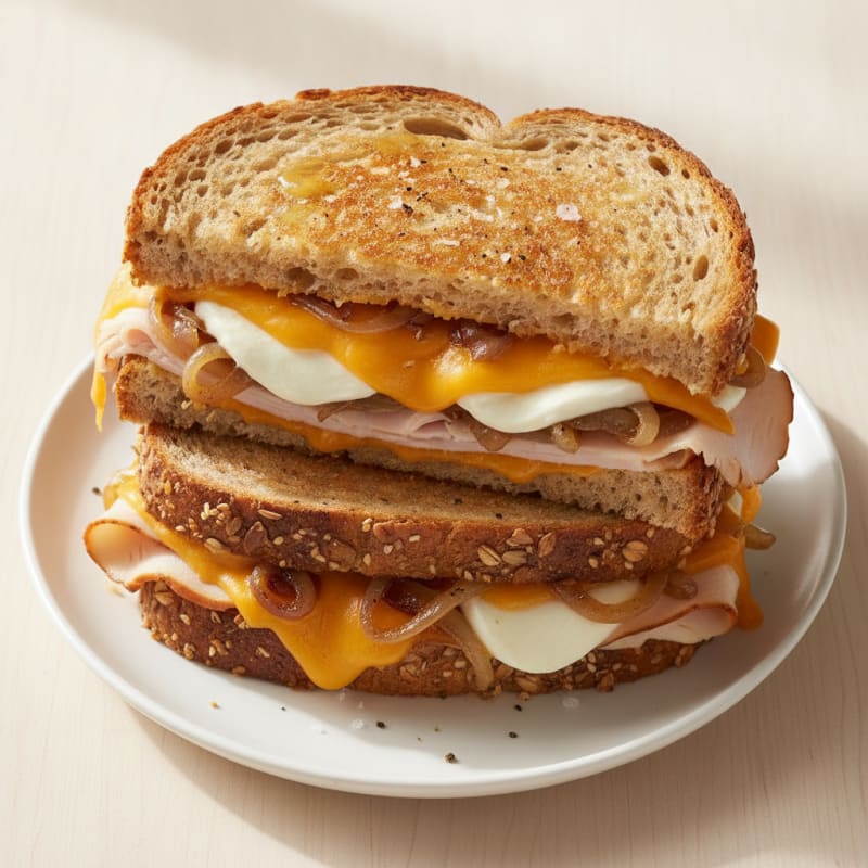 Triple-Decker Grilled Cheese with Caramelized Onions