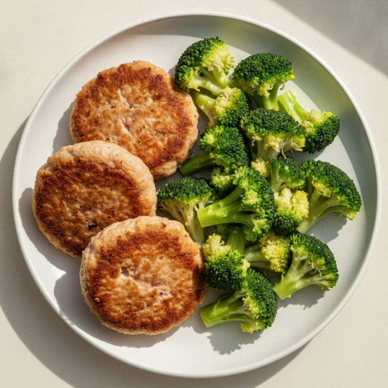 Seared Turkey Patties with Steamed Broccoli