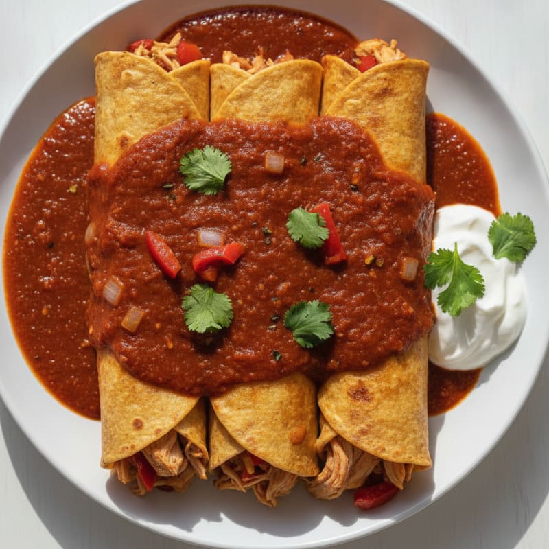 Mexican Chicken Enchiladas with Red Chili Sauce