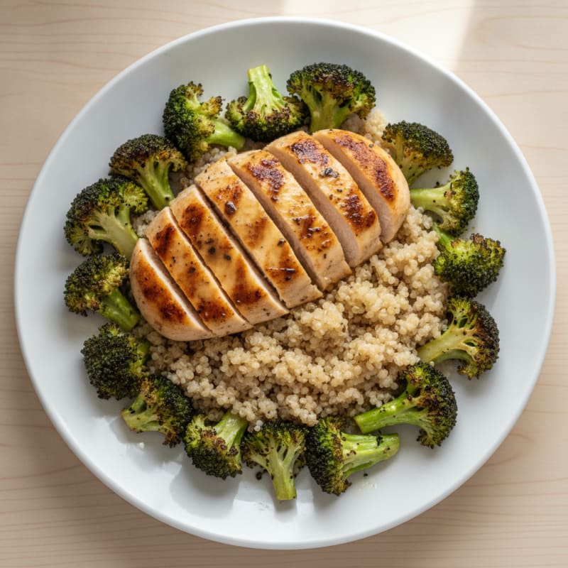 Grilled Chicken Breast with Quinoa and Roasted Broccoli