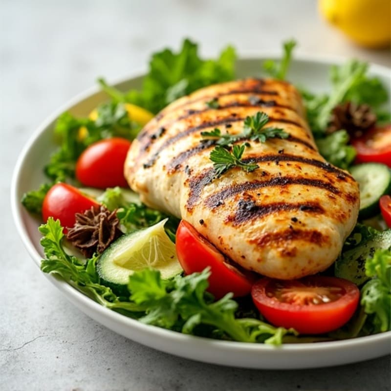 Grilled Lemon Herb Chicken Salad with Crunchy Garden Vegetables