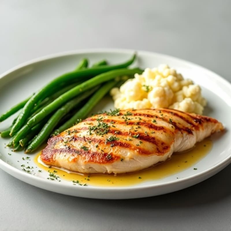 Seared Turkey Breast with Steamed Green Beans and Mashed Cauliflower
