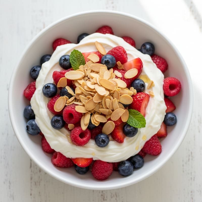 Greek Yogurt Protein Parfait with Mixed Berries and Almonds