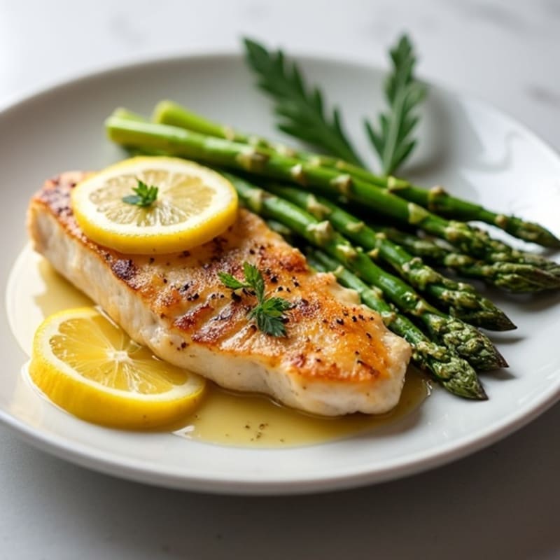 Lemon Garlic Pan-Seared Chicken with Roasted Asparagus