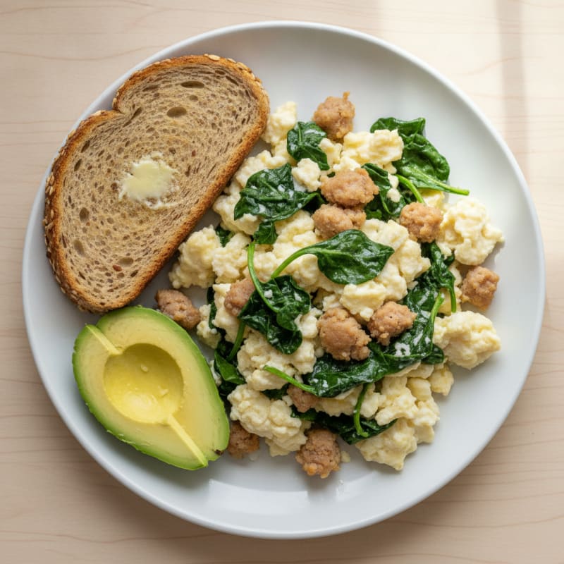 Egg White Scramble with Spinach and Turkey Sausage