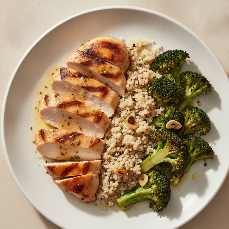 Grilled Chicken Breast with Quinoa and Roasted Broccoli