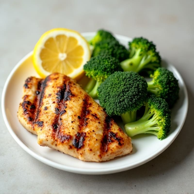 Grilled Chicken Breast with Steamed Broccoli and Lemon