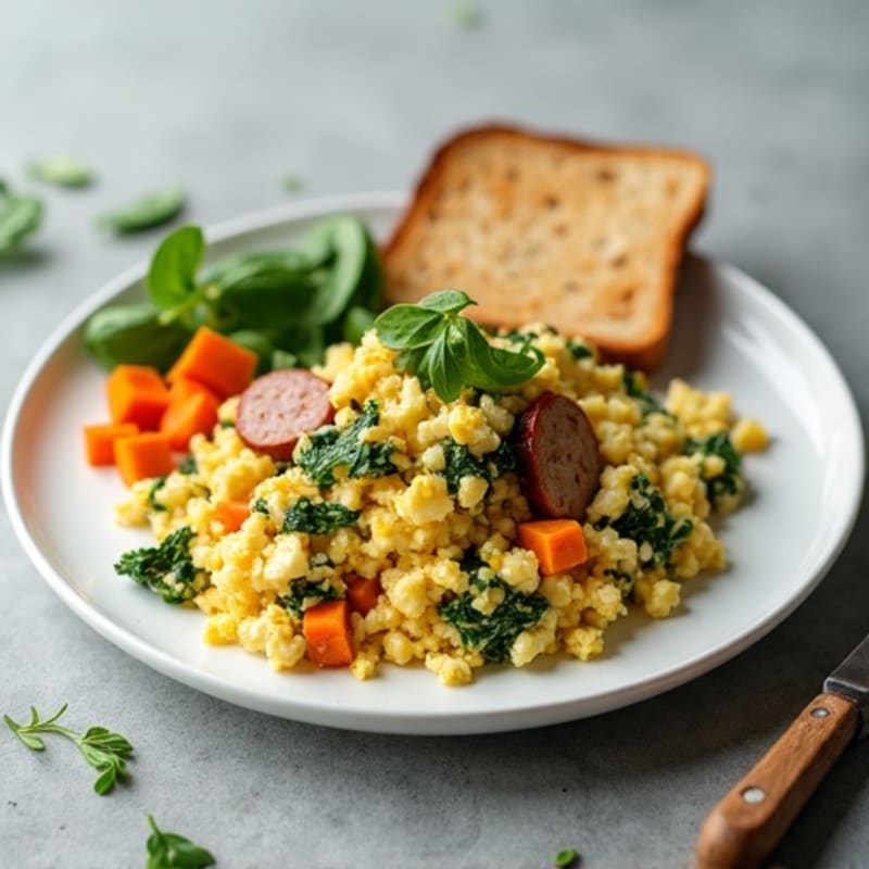 Egg White Spinach Scramble with Turkey Sausage