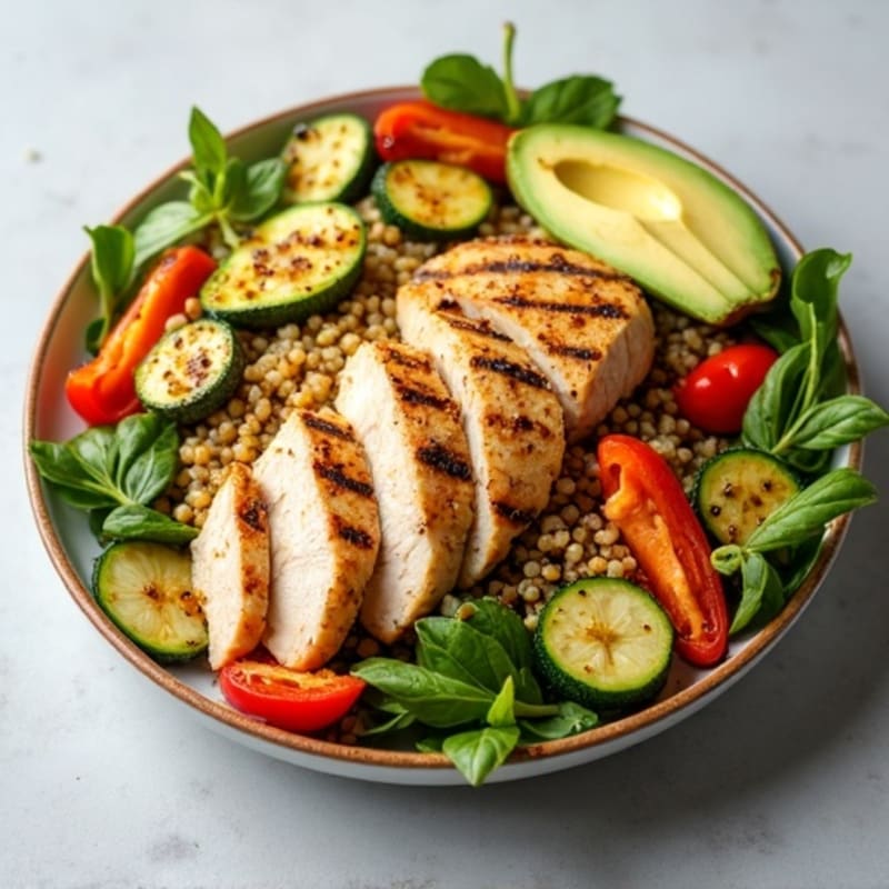 Grilled Chicken and Quinoa Salad with Roasted Vegetables