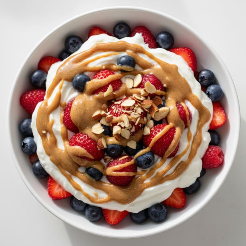 Greek Yogurt Protein Parfait with Mixed Berries and Almond Butter