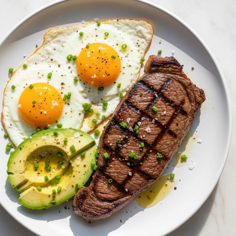 Pan-Seared Steak with Avocado and Eggs