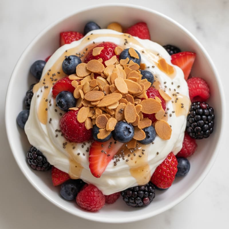 Greek Yogurt Protein Parfait with Mixed Berries and Almonds