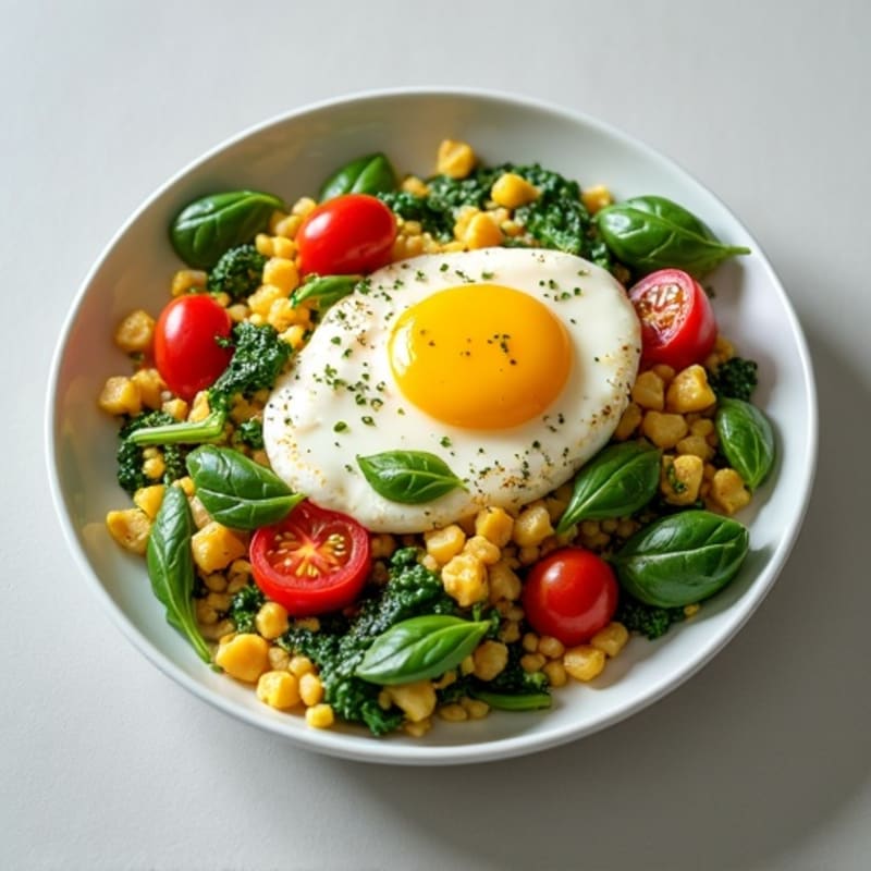 Egg White and Spinach Scramble with Cottage Cheese and Cherry Tomatoes