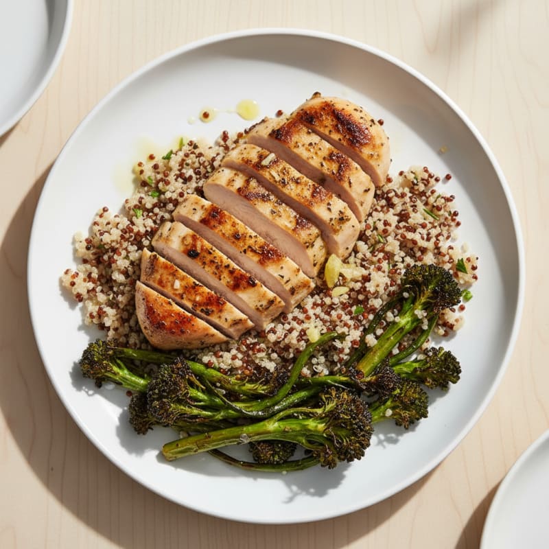 Grilled Chicken Breast with Quinoa and Roasted Broccoli