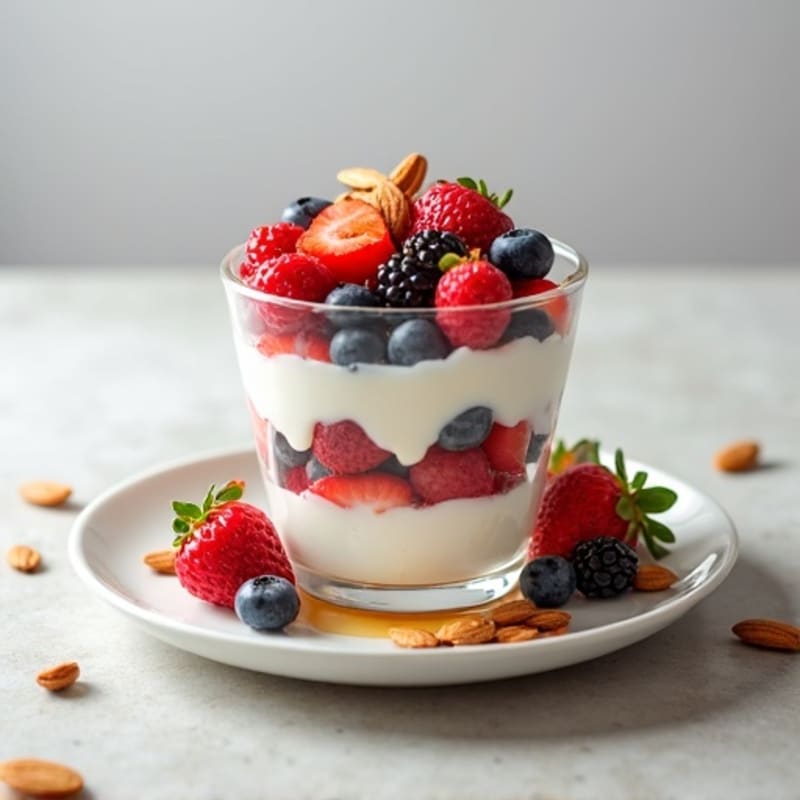Greek Yogurt Parfait with Mixed Berries and Almonds