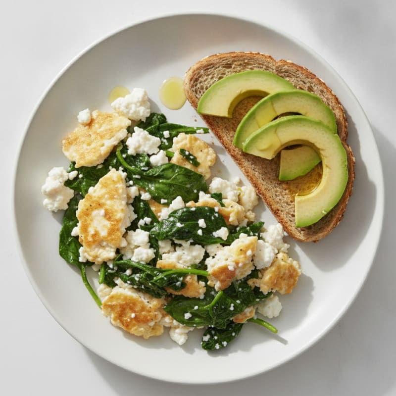 Scrambled Egg Whites with Cottage Cheese and Sautéed Spinach