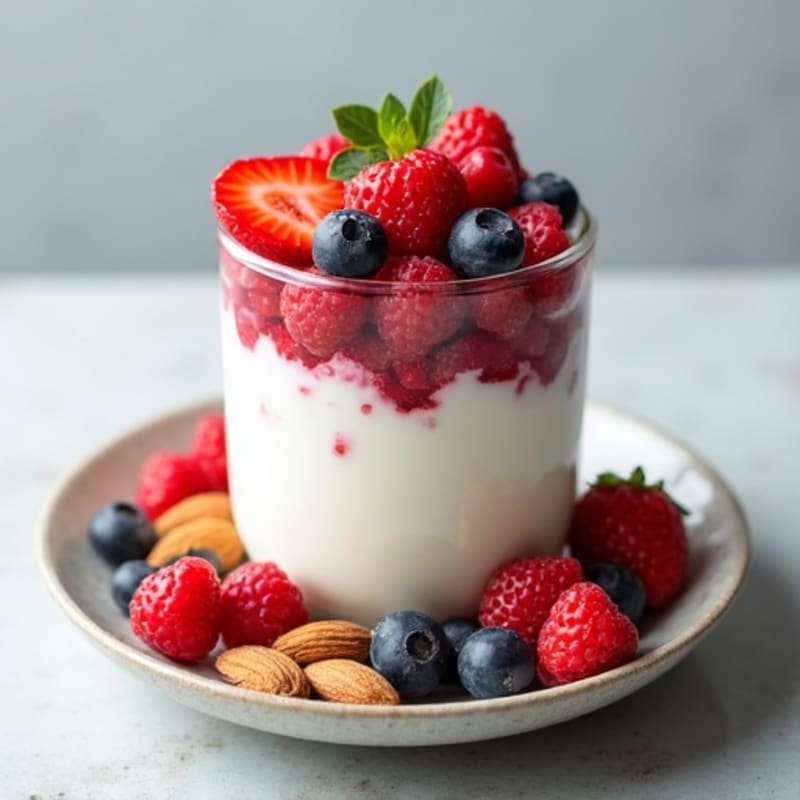 Greek Yogurt Protein Parfait with Mixed Berries and Almonds