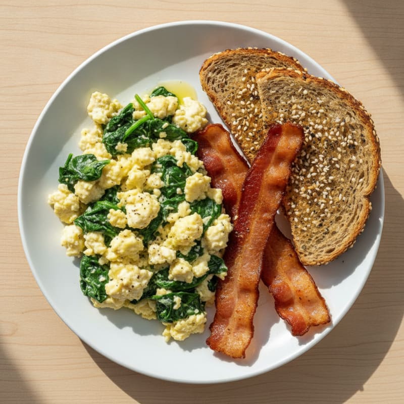 Cottage Cheese Scramble with Spinach and Turkey Bacon
