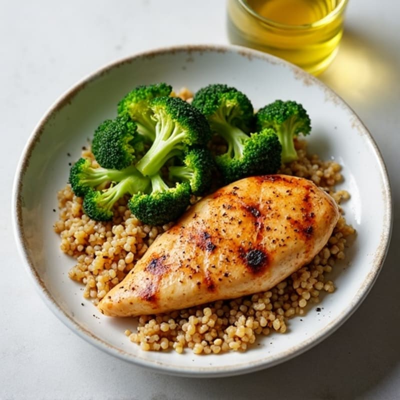 Grilled Chicken Breast with Roasted Broccoli and Quinoa