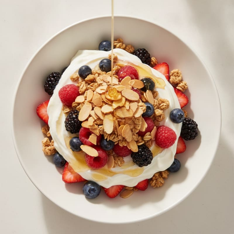 Creamy Greek Yogurt Parfait with Mixed Berries and Almonds