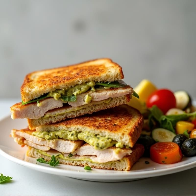 Crispy Turkey Pesto Panini with Roasted Vegetables