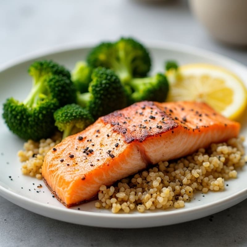Seared Salmon with Roasted Broccoli and Quinoa