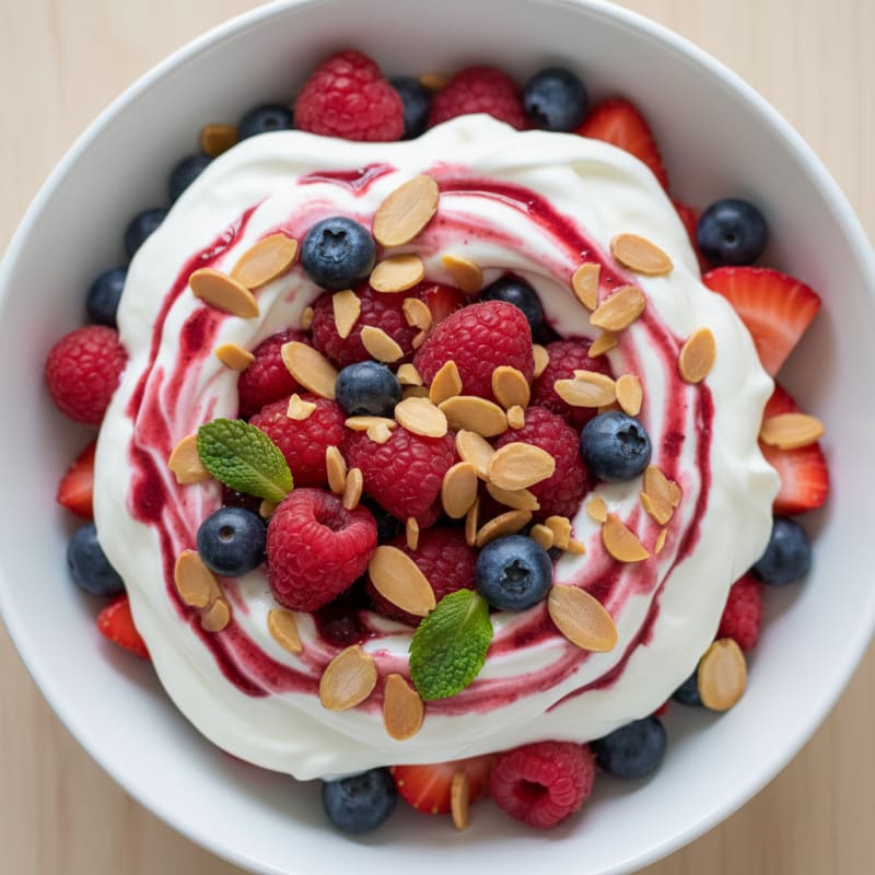 Greek Yogurt Protein Parfait with Mixed Berries and Almonds