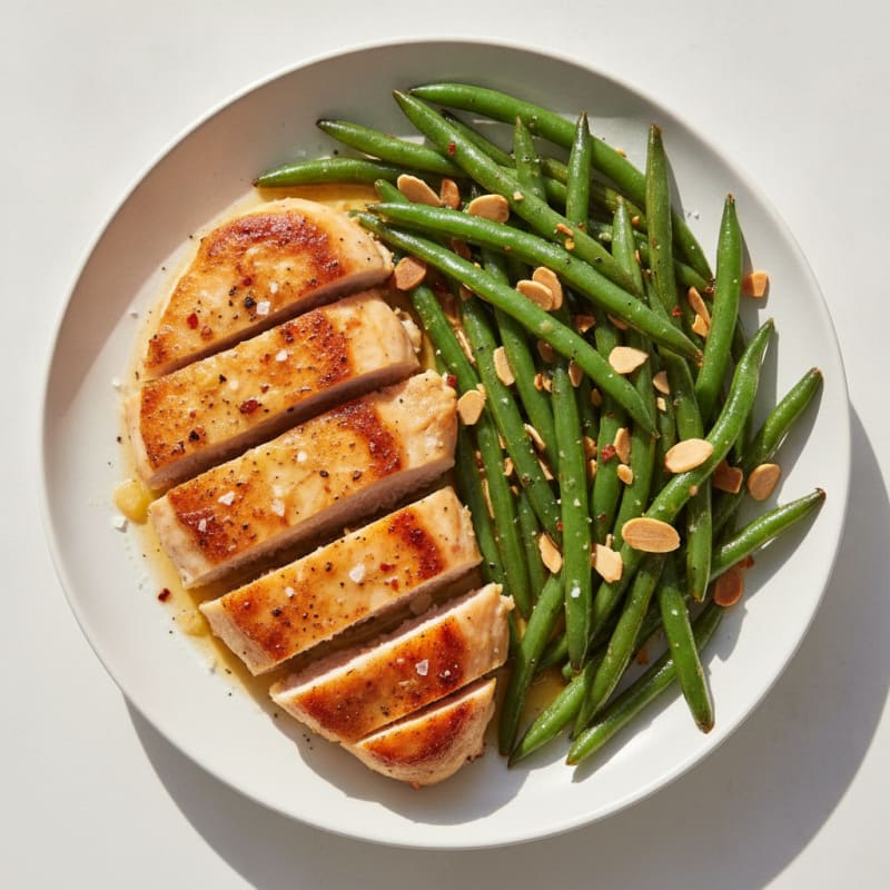 Garlic Green Beans with Toasted Almonds and Lemon Chicken