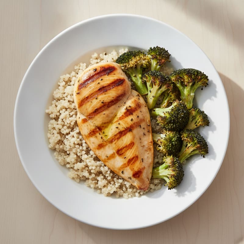 Grilled Chicken Breast with Quinoa and Roasted Broccoli