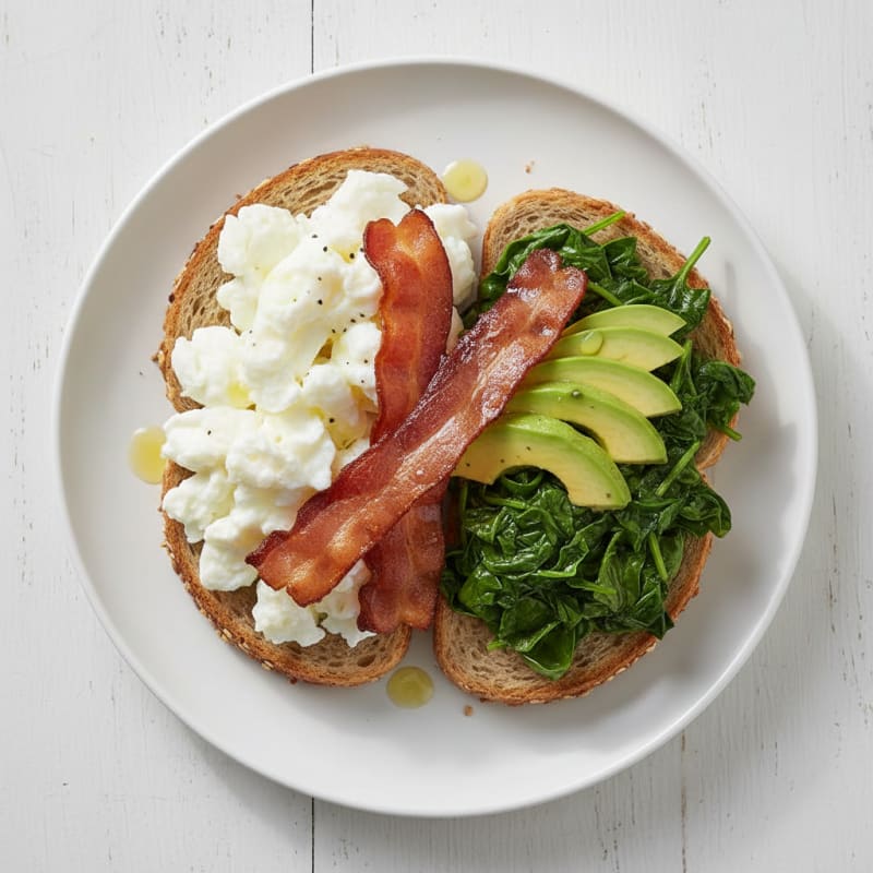 Egg White Toast with Turkey Bacon and Spinach