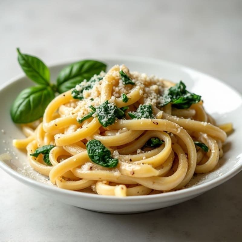 Creamy Cashew Alfredo Whole Wheat Pasta with Fresh Spinach