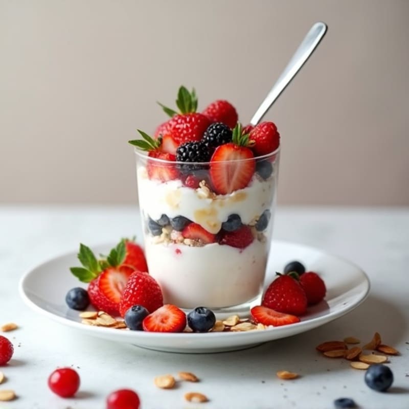 Creamy Greek Yogurt Parfait with Mixed Berries and Almond Crunch