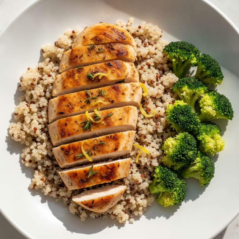 Grilled Chicken Breast with Quinoa and Steamed Broccoli