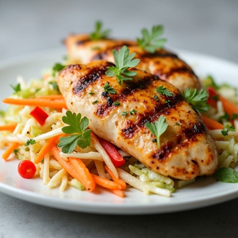Grilled Chicken Breast with Crunchy Cabbage Slaw