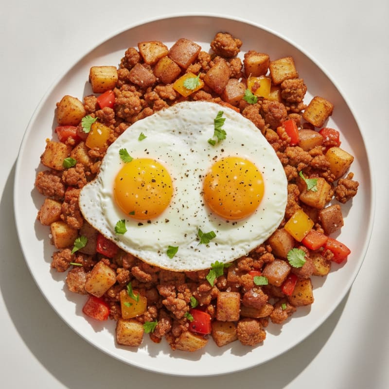 Chorizo and Potato Hash with Eggs