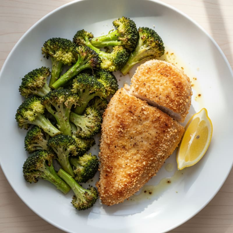 Crispy Chicken Breast with Roasted Broccoli