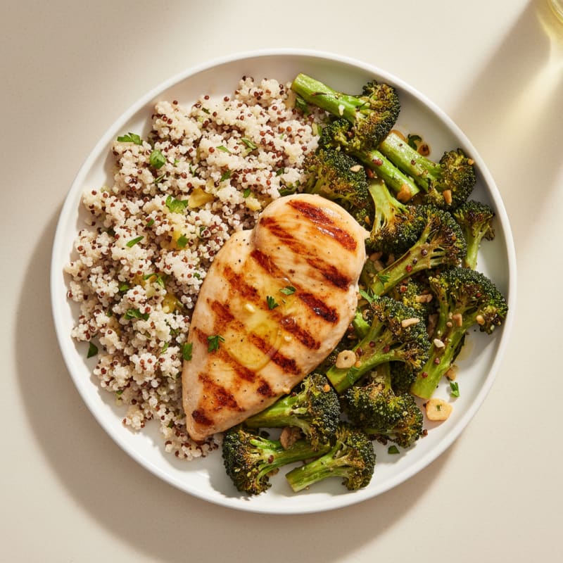 Grilled Chicken Breast with Quinoa and Roasted Broccoli