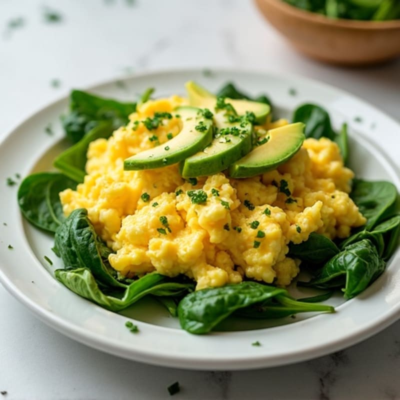 Protein-Packed Scrambled Eggs with Fresh Spinach and Creamy Avocado