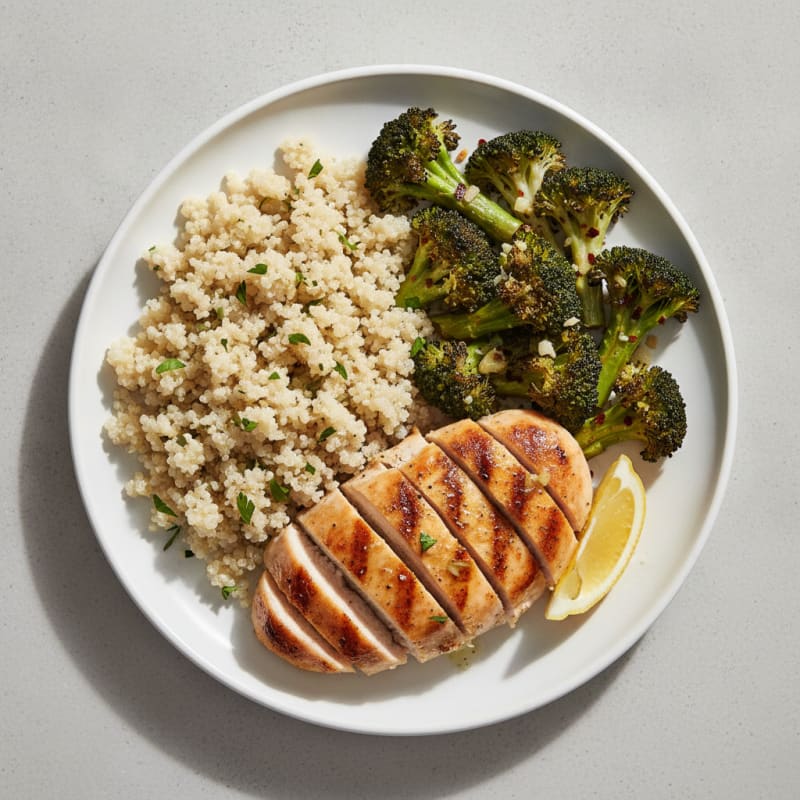 Grilled Chicken Breast with Quinoa and Roasted Broccoli
