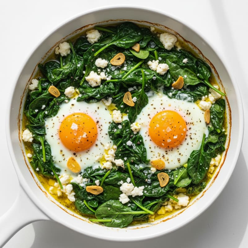 Baked Eggs with Sautéed Spinach